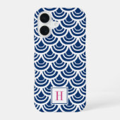Coque iPhone 16 Monogramme Motif rose et marine (Verso)