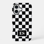Coque iPhone 16 Monogramme noir blanc À damiers Motif (Verso)