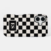 Coque iPhone 16 Monogramme noir et crème À damiers Motif (Verso Horizontal)