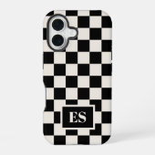 Coque iPhone 16 Monogramme noir et crème À damiers Motif (Verso)