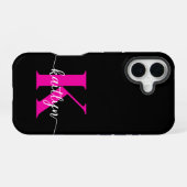 Coque iPhone 16 Monogramme noir rose (Verso Horizontal)