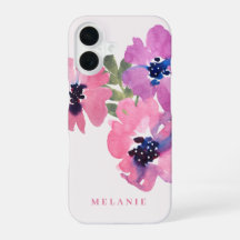 Monogramme Nom Aquarelle Moderne Floral Rose