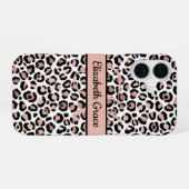 Coque iPhone 16 Monogramme Nom Rose Gold Imprimé Léopard Noir (Verso Horizontal)