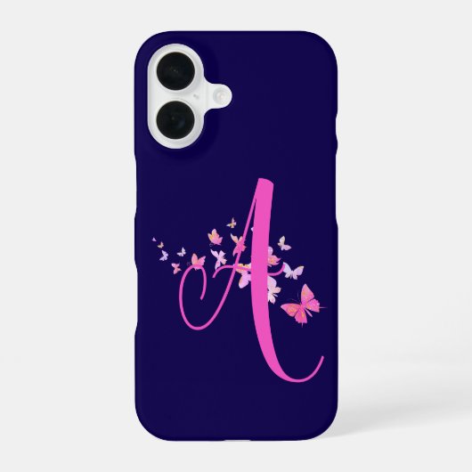 Coque iPhone 16 Monogramme Papillon bleu rose (Verso)