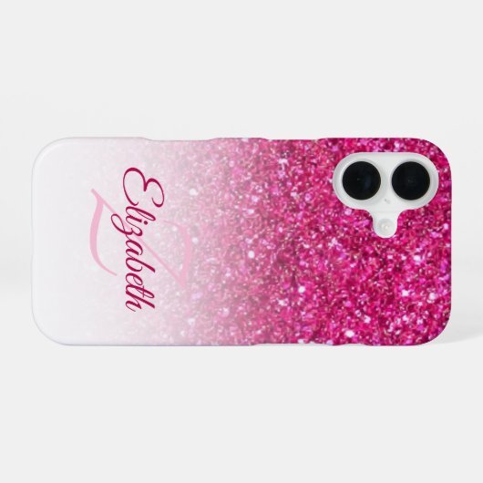 Coque iPhone 16 Monogramme Parties scintillant rose Ombre Prénom P (Verso Horizontal)
