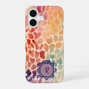Coque iPhone 16 Monogramme personnalisé aquarelle artistique color