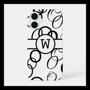 Coque iPhone 16 Monogramme personnalisé noir et blanc avec des bou