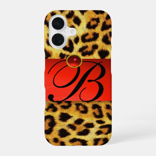 COQUE iPhone 16 MONOGRAMME PIERRE GEMME RUBIS ROUGE FOURRURE DE LÉ (Verso)