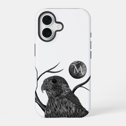 Coque iPhone 16 Monogramme pleine lune Faucon (Verso)