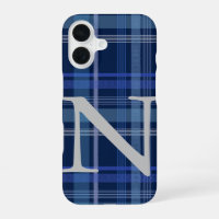 Monogramme rétro mote Tartan Plaid bleu marine