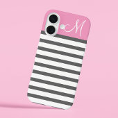 Coque iPhone 16 Monogramme rose et charbonnier