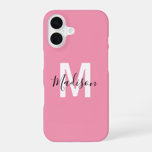 Coque iPhone 16 Monogramme Rose Personnalisé (Verso)