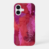 Coque iPhone 16 Monogramme rouge rose abstrait nom simple (Verso)