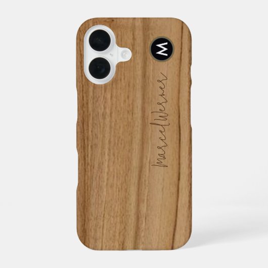 Coque iPhone 16 monogramme rustique bois (Verso)