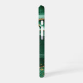 Coque iPhone 16 Monogramme Script Pailleté Or Agate Verte Moderne (Côté gauche)