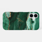 Coque iPhone 16 Monogramme Script Pailleté Or Agate Verte Moderne (Verso Horizontal)