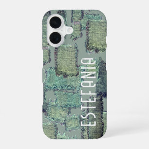 Coque iPhone 16 Monogramme vert sauge pastel abstrait motif olive