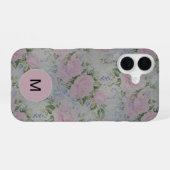Coque iPhone 16 Monogramme Vintage Fleurs Roses Roses (Verso Horizontal)