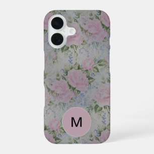 Coque iPhone 16 Monogramme Vintage Fleurs Roses Roses