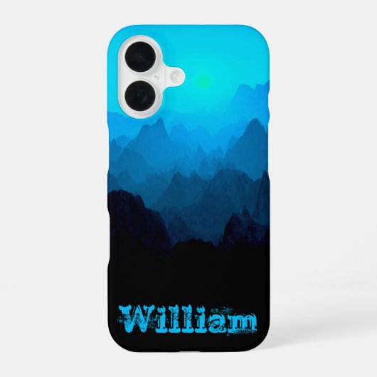 Coque iPhone 16 Monts lisses bleus robustes avec nom rustique (Verso)