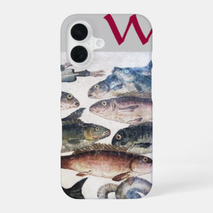 COQUE iPhone 16 MOSAÏQUE ANTIQUE DE POISSONS, MONOGRAMME DE LA VIE