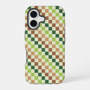 Coque iPhone 16 Motif à carreaux diagonaux arc-en-ciel terreux