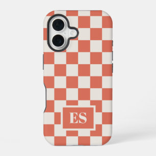 Coque iPhone 16 Motif à carreaux Terracotta et Crème avec monogram
