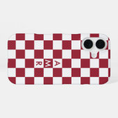 Coque iPhone 16 Motif À damiers blanc rouge avec Monogram (Verso Horizontal)