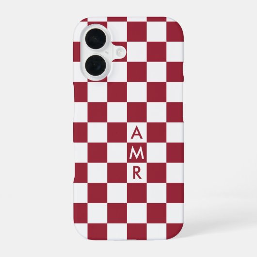 Coque iPhone 16 Motif À damiers blanc rouge avec Monogram (Verso)