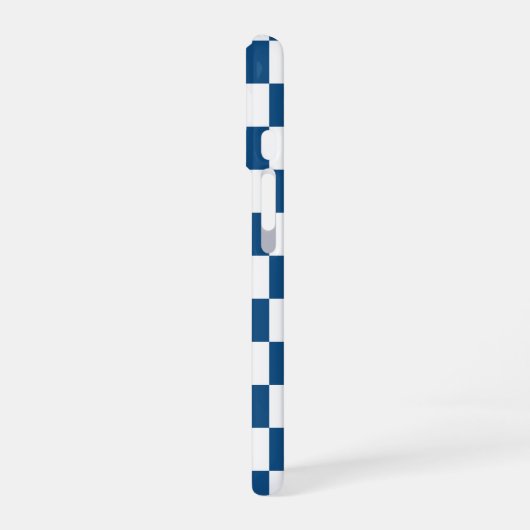 Coque iPhone 16 Motif À damiers bleu blanc avec Monogramme (Côté gauche)