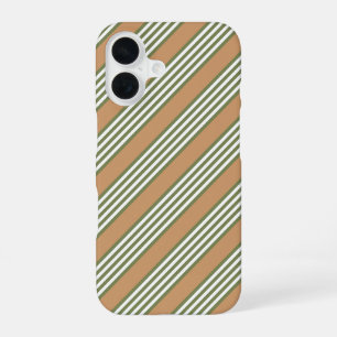 Coque iPhone 16 Motif à rayures vert olive et blanc avec beige