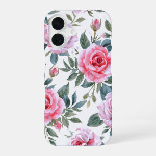 Coque iPhone 16 Motif aquarelle cottagecore à fleurs de rose rose