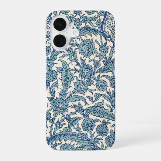 Coque iPhone 16 Motif arabe Floral Orné Bleu (Verso)