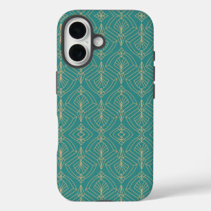 Coque iPhone 16 Motif Art Déco avec des formes géométriques dorées
