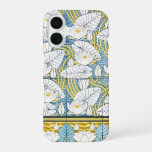 Coque iPhone 16 Motif Art Nouveau de nénuphar vert sauge
