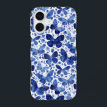 Coque iPhone 16 Motif Bleu d'aquarelle papillon<br><div class="desc">Peinture à papillon bleu et blanc Indigo. Protégez et prétendez votre téléphone en même temps ! Art original de Nic Squirrell.</div>