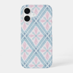 Coque iPhone 16 motif bleu en forme de diamant