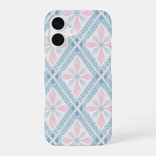 Coque iPhone 16 motif bleu en forme de diamant (Verso)