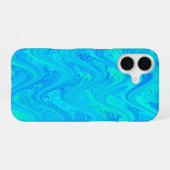 Coque iPhone 16 Motif bleu vert marbré (Verso Horizontal)
