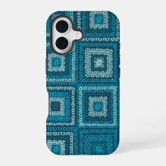 Coque iPhone 16 Motif Carré Blue Granny