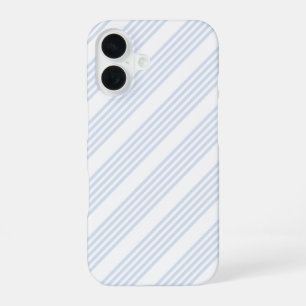Coque iPhone 16 Motif cinq rayures bleu clair et blanc