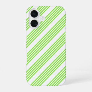 Coque iPhone 16 Motif cinq rayures vert citron et blanc