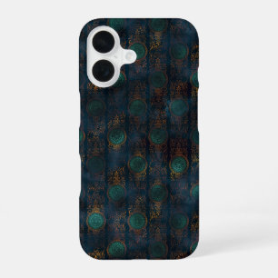 Coque iPhone 16 Motif damassé patine cuivre aquarelle