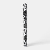 Coque iPhone 16 Motif Damassé Rococo Noir sur Blanc (Côté gauche)