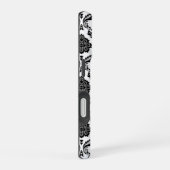 Coque iPhone 16 Motif Damassé Rococo Noir sur Blanc (Côté droit)