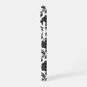 Coque iPhone 16 Motif Damassé Rococo Noir sur Blanc (Côté gauche)