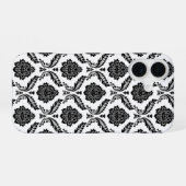 Coque iPhone 16 Motif Damassé Rococo Noir sur Blanc (Verso Horizontal)
