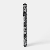 Coque iPhone 16 Motif Damassé Rococo Noir sur Gris (Côté gauche)