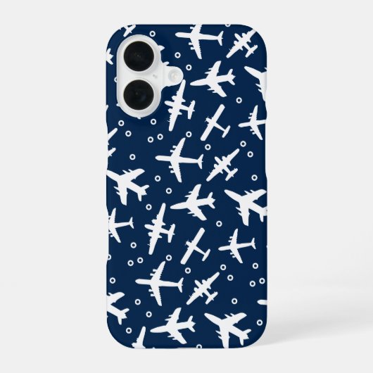 Coque iPhone 16 Motif d'avion blanc bleu (Verso)