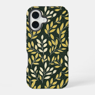 Coque iPhone 16 Motif de branches feuillues jaunes et crème